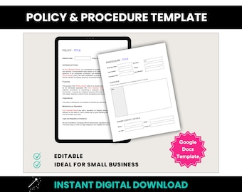 Policy & Procedure Template, Editable Google Docs Policy Template, Small Business Procedure Template, Business Policy Document Template