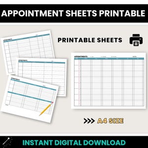 Appointment Sheets Printable, A4 Appointments Printable, A4 Landscape Appointment Sheet, Daily Appointment Sheet, Weekly Appointments Sheet