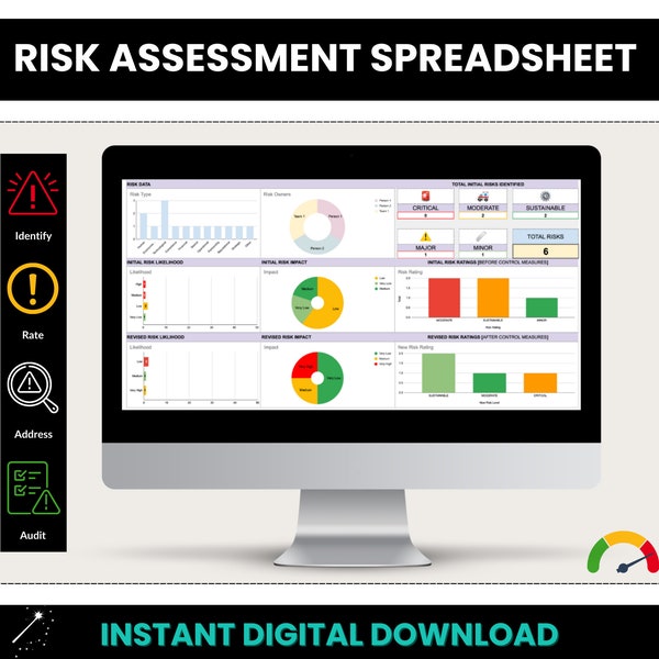 Risk Assessment Spreadsheet Template, Business Risk Management Spreadsheet, Small Business Risk Evaluation Spreadsheet, Risk Matrix, H & S