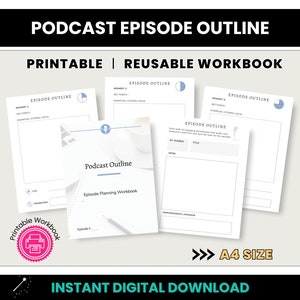 Podcast Episode Outline Workbook, A4 Size Podcast Episode Content Plan, Podcast Printable Template, Reusable Episode Information Notes