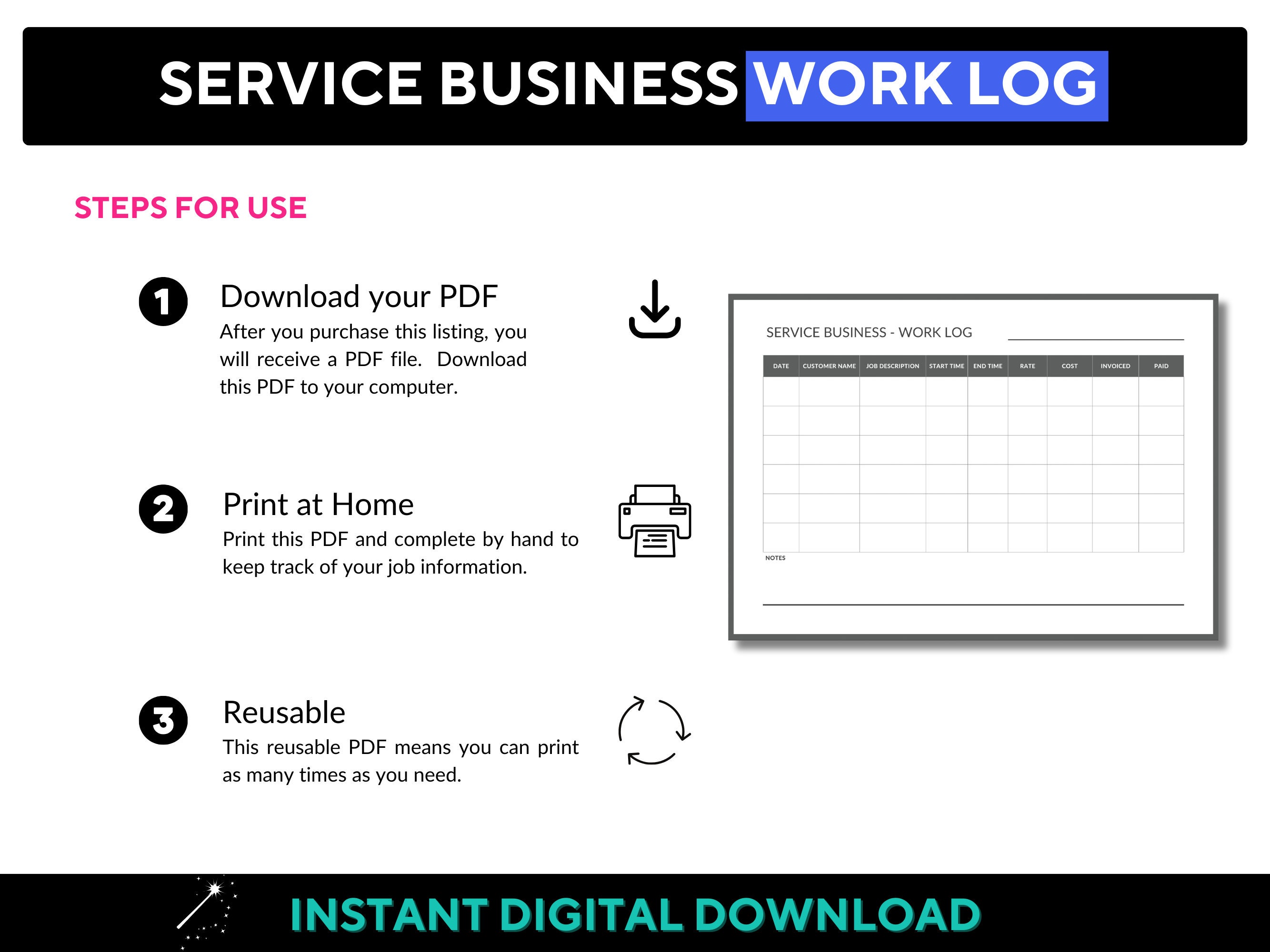 Service Business Work Log Printable Template A4 Size Work - Etsy