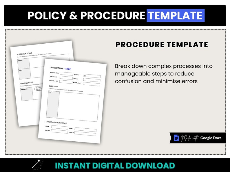 Policy & Procedure Template, Editable Google Docs Policy Template, Small Business Procedure Template, Standard Operating Procedure Template image 3