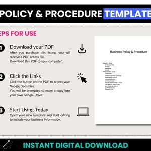 Policy & Procedure Template, Editable Google Docs Policy Template, Small Business Procedure Template, Standard Operating Procedure Template image 7
