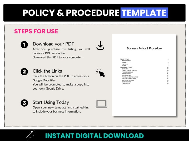 Policy & Procedure Template, Editable Google Docs Policy Template, Small Business Procedure Template, Standard Operating Procedure Template image 7