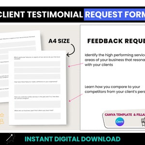 Client Testimonial Form, A4 Size Fillable Customer Testimonial Request PDF Form, A4 Size Client Feedback Form, Feedback Form Canva Template image 5
