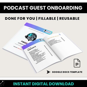 Podcast Guest Onboarding, Podcast Guest Management Google Docs Template, Podcast Guest Coordination, Podcast Show Guest Interview Organiser