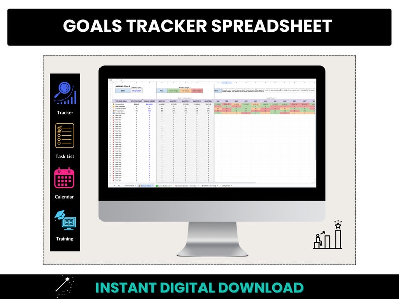 Goals Tracker Spreadsheet, Yearly Business Goals, Google Sheets Goals Task List, Goal Tracking, SMART Business Goals, Monthly Goal Tracking image 1