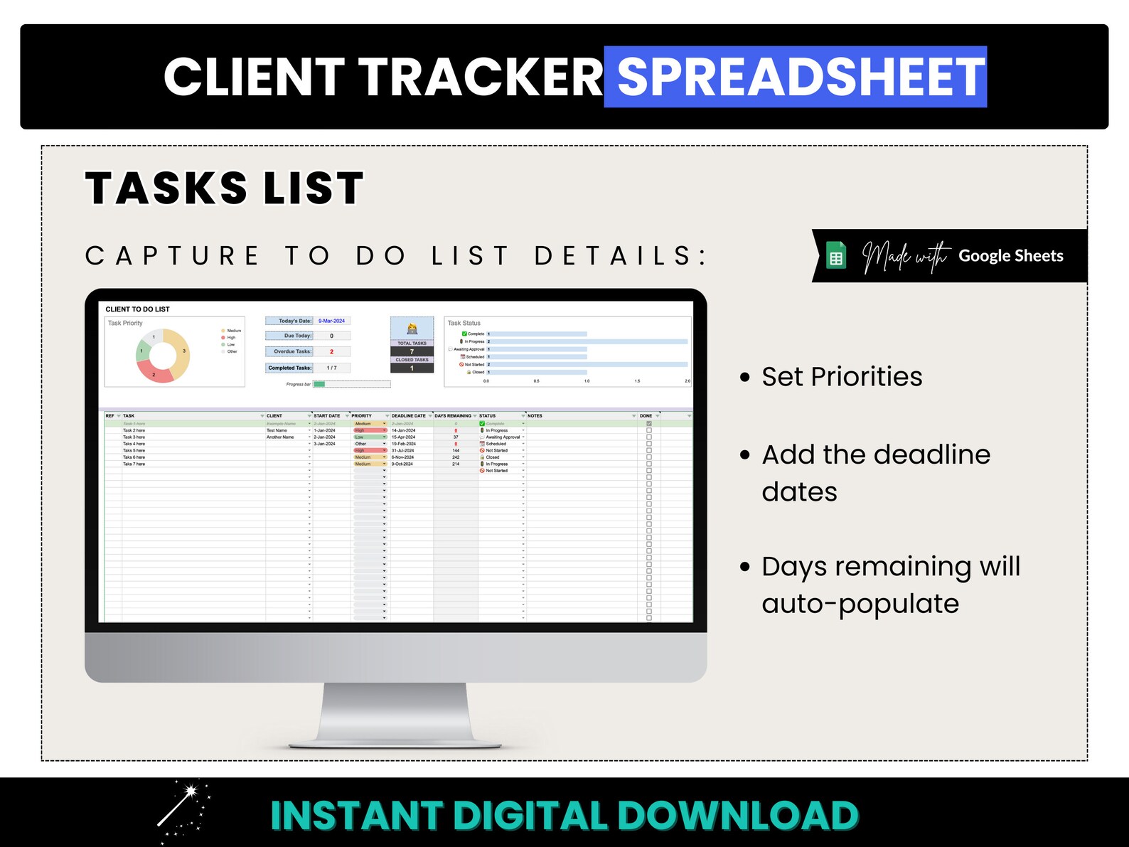 Client Tracker Spreadsheet, Client Management CRM Tool, Google Sheets ...