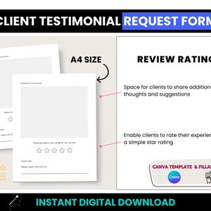 Client Testimonial Form, A4 Size Fillable Customer Testimonial Request PDF Form, A4 Size Client Feedback Form, Feedback Form Canva Template image 7