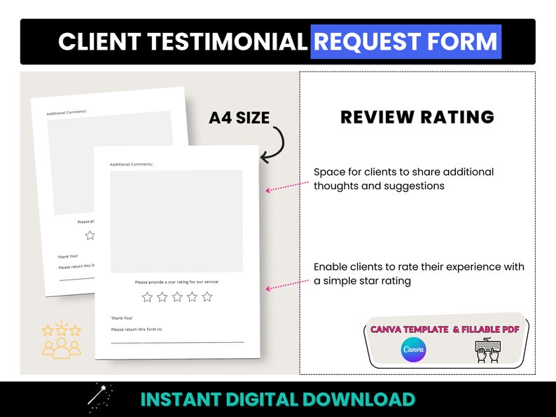 Client Testimonial Form, A4 Size Fillable Customer Testimonial Request PDF Form, A4 Size Client Feedback Form, Feedback Form Canva Template image 7