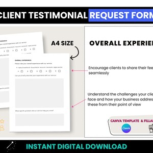 Client Testimonial Form, A4 Size Fillable Customer Testimonial Request PDF Form, A4 Size Client Feedback Form, Feedback Form Canva Template image 3