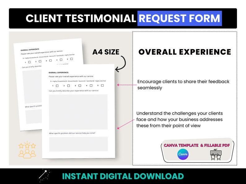 Client Testimonial Form, A4 Size Fillable Customer Testimonial Request PDF Form, A4 Size Client Feedback Form, Feedback Form Canva Template image 3