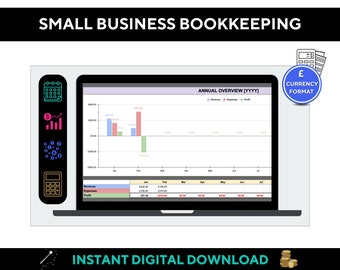 Small Business Bookkeeping, Income Expense Tracker, Self Employed Bookkeeping, Easy Business Bookkeeping Spreadsheet, Pound Sterling Format