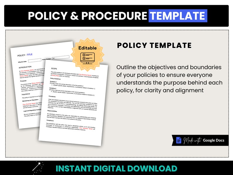 Policy & Procedure Template, Editable Google Docs Policy Template, Small Business Procedure Template, Standard Operating Procedure Template image 2