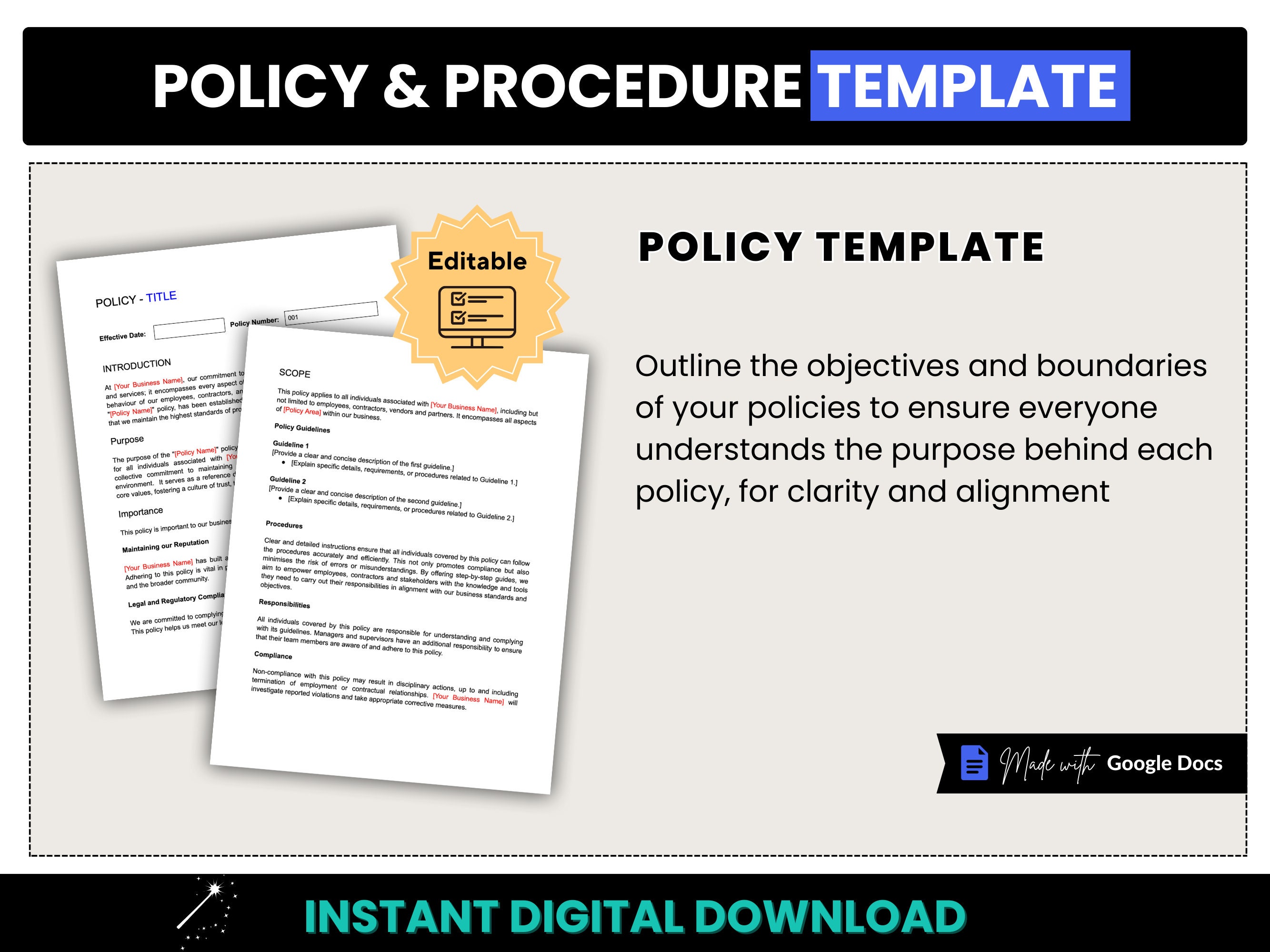 Policy Procedure Template Editable Google Docs Policy Template