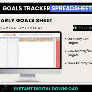 Goals Tracker Spreadsheet, Yearly Business Goals, Google Sheets Goals Task List, Goal Tracking, SMART Business Goals, Monthly Goal Tracking image 2