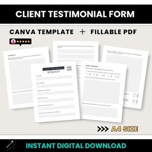 Client Testimonial Form, A4 Size Fillable Customer Testimonial Request PDF Form, A4 Size Client Feedback Form, Feedback Form Canva Template image 1