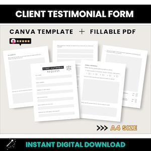 Client Testimonial Form, A4 Size Fillable Customer Testimonial Request PDF Form, A4 Size Client Feedback Form, Feedback Form Canva Template image 1