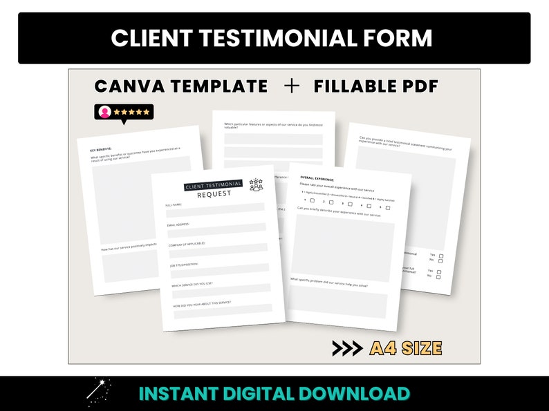 Client Testimonial Form, A4 Size Fillable Customer Testimonial Request PDF Form, A4 Size Client Feedback Form, Feedback Form Canva Template image 1