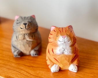 Figura de gato de madera tallada a mano, decoración de escritorio, regalo