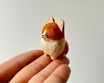 Figura de Corgi de madera tallada a mano, regalo para amantes de los perros, adorno infantil