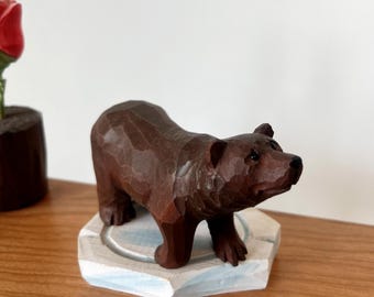 Handmade Wooden Carved Brown Bear Sculpture, Christmas Gifts, Bear Statue,Bear Lover Gifts,Bear Ornament,Mother's Day Gifts,New Year's gift