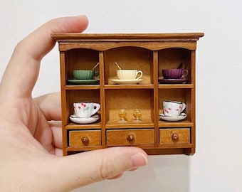 Dollhouse Bookshelves,Miniature Wall Mounted Cabinet,Dollhouse Kitchen Cabinets,1:12 Scale Miniature Dollhouse Accessories & Furniture
