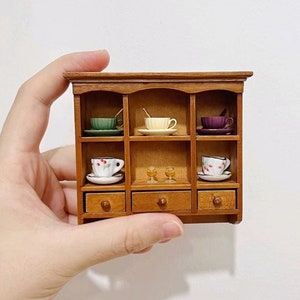 Dollhouse Bookshelves,Miniature Wall Mounted Cabinet,Dollhouse Kitchen Cabinets,1:12 Scale Miniature Dollhouse Accessories & Furniture