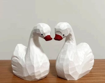 手作りの木製白鳥の置物、彫刻された白鳥のケーキトッパー
