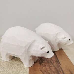 Handmade Wooden Carving Polar Bear Sculpture,White Bear Figurine Wood Carving Animal Decoration Statue,Bear Carving Gifts,Christmas Gift