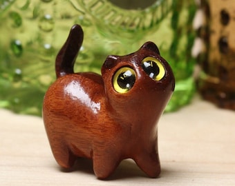 Hand Carv Wooden Cat,Wooden Sculpture,Christmas Gifts,Cat Ornaments,Gift For Her,Cat Figurine,Desk Decor,Cat Lover Gift,Birthday Gift