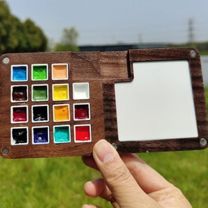 Wooden Watercolor tiny palette,Mini Watercolor Paint Box,Travel Portable Painting Supplies,Painting Supplie Palette,Gift for Her/His/Kids