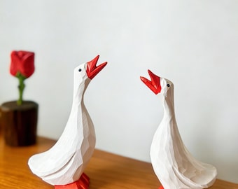 Handmade Wooden Goose Figurine, Painted Goose Decor