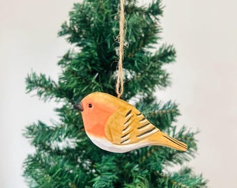 Hand Carved Wooden Bird, Christmas Tree Ornament, Desk Decor