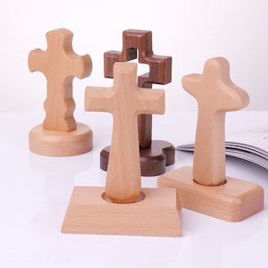 Personalized Beech Wood Cross,Wooden Cross With Base,Bethlehem,Hand-held praying cross,Prayer cross from the Holy Land,Christian Gifts