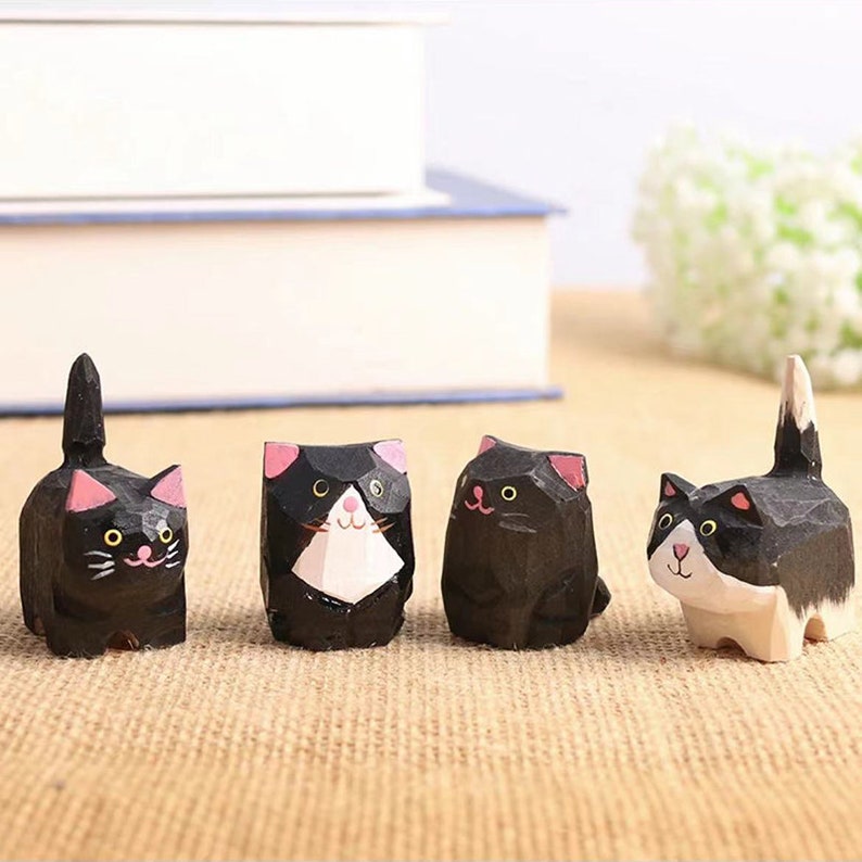 12 Styles Hand Carving Wooden Cat Sculpture,Christmas Gifts,Cat Ornaments,Gift For Her,Cat Figurine,Desk Decor,Cat Lover Gift,Birthday Gift image 2