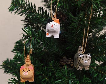 Handmade Wooden Carving Cat Sculpture,Cat Statue,Christmas Tree Ornaments,Cute Christmas Gift,Desk Decor,Cat Lovers Gift,Gift For Kids