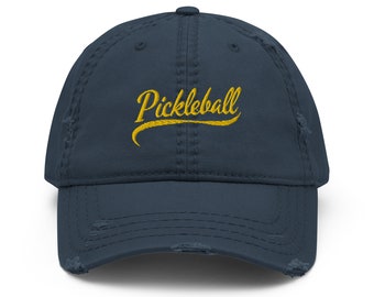 Pickleball Baseball Script Distressed Dad Hat | Pickleball Distressed Unisex Cap