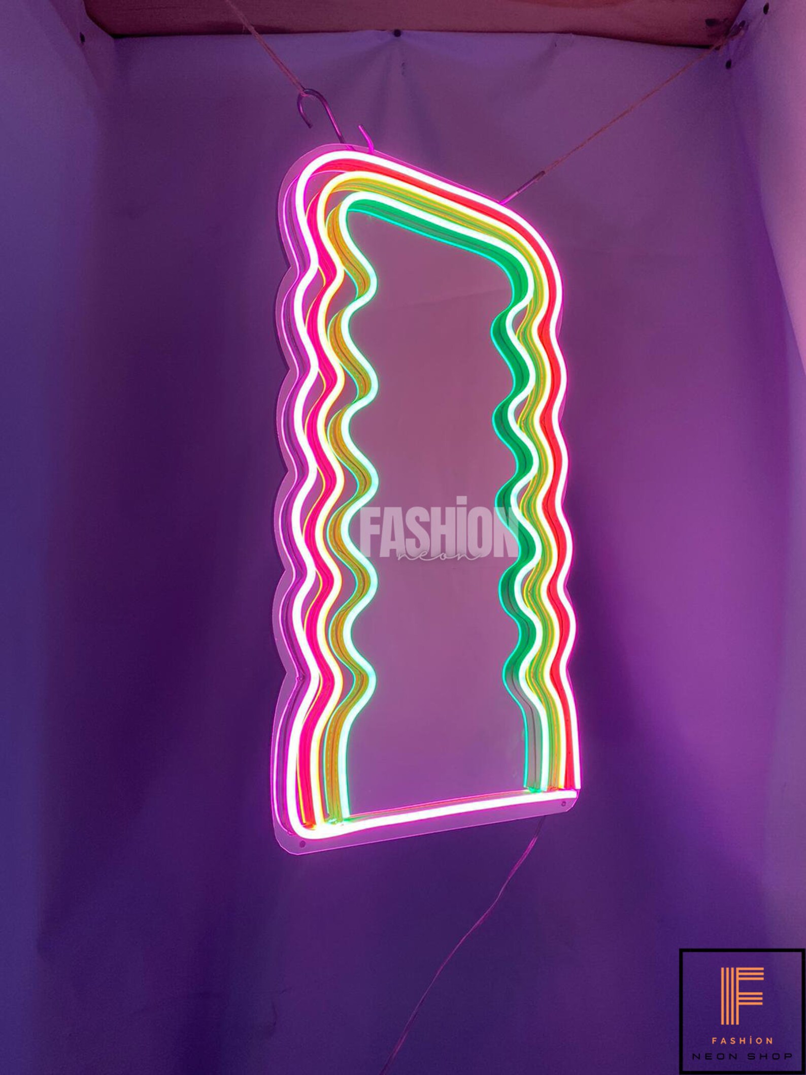 Wavy Neon Mirror Full Length Mirror Mutlicolor Neon Mirror Etsy