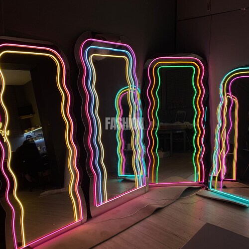 Wavy Neon Mirror Full Length Mirror Mutlicolor Neon Mirror Etsy
