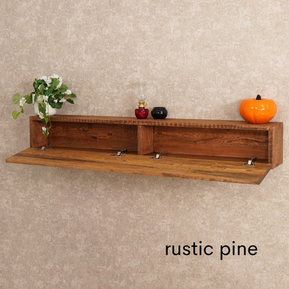 Hidden Storage Fireplace Mantel, Floating Cabinet Media Console, Handmade Distressed Rustic Pine Wood Mantle, Farmhouse Mantel