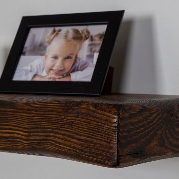 3" thick Floating shelves, Rustic wood shelf, Wall shelf, Fireplace mantel, Kitchen shelf, Reclaimed shelf, With sturdy iron brackets