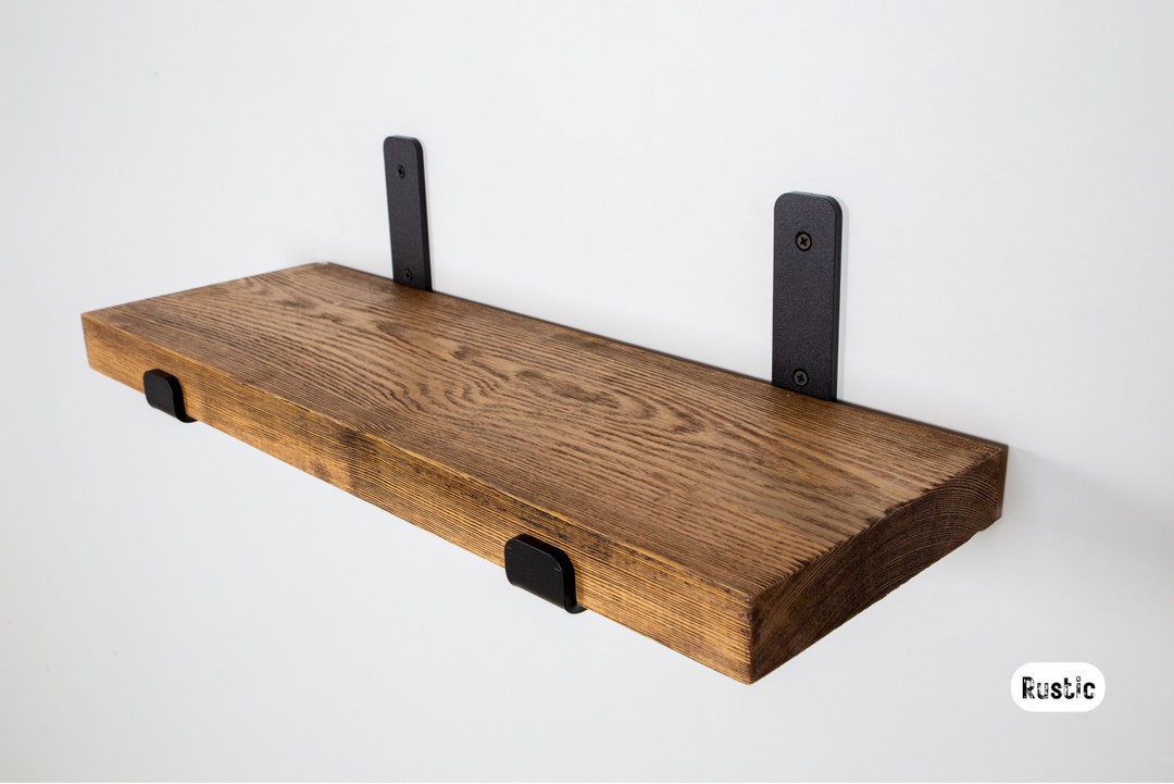 Floating Rustic Shelf, J Bracket Shelf, Rustic Wood, Wall Shelf