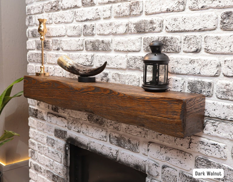 Fireplace Mantel, Floating Shelf, Rustic Wood, Distressed, Modern Farmhouse Decor, Burnt Wood, Rustic Barnwood Beam, Mantle,
