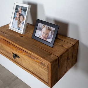 Floating nightstand with drawer, Rustic bedside, Entryway organizer, Wall mounted decor, Vintage farmhouse furniture