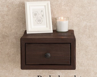 Floating nightstand, Rustic bedside with drawer, Entryway organizer, Wall mounted decor, Vintage farmhouse furniture