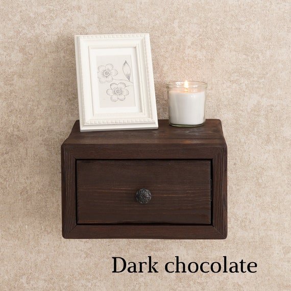 Floating nightstand, Rustic bedside with drawer, Entryway organizer, Wall mounted decor, Vintage farmhouse furniture
