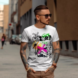 Punk Rock Wizard Graffiti Tee - Sizes S-3XL. Punk font &#39;Wizard&#39; slang. Skull, Starbird logo, rebel graffiti. Statement of rebellion