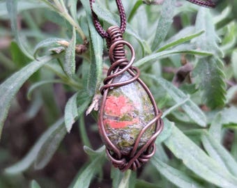 Unakite pendant, unakite crystal unisex necklace,  heart chakra pendant