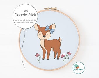 Archivo de bordado de ciervo con lazo – aplique de garabato para la máquina de bordar – patrón de bordado para ropa y accesorios – 10x10 a 18x30